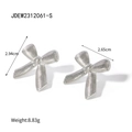 Silver bow stud earrings with striped texture including dimensions and weight detail - Silver Bow Stud Earrings (JDEW2312061-S) / Silver