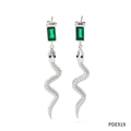 Boucles d'oreilles serpent argentées avec pendentif en verre vert émeraude - Style Zircone Verte Argent (PDE919)