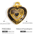 Golden stainless steel heart pendant with black enamel inlay and sparkling white rhinestones - Black Enamel Heart Pendant PJ93196A