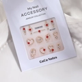 K9 glass diamond hollow heart nail stickers with gold metal frames and red rhinestones - MJ-027 Gold Foil Style