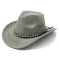 Deep grey-green wide brim faux suede cowboy hat with braided leather band and tassels - M(56-58cm) / Military Green (Suede)