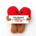 Handmade red heart crochet doll holding a white card with My Heart message - Heart With Colorful M Card