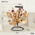 Christmas iron candle holder with golden leaves and red beads for festive table decor - Red Gold