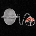Egg-shaped tea infuser with tree of life charm and orange crystal stone beads - Red Agate