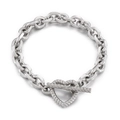 Silver chain bracelet with unique heart-shaped toggle clasp and knot textures - Thick Chain Oval Ring Heart Toggle Style (KB147712-Z)