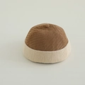Kids' retro brown corduroy and cream knit patchwork docker hat with C letter label - 50-52cm (2-4 Years) / Plain Patchwork / Khaki