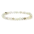 Green 4mm natural prehnite stone bead bracelet with black inclusions on elastic cord - Prehnite