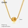 Minimalistische gouden bal hanger van 16mm op een 400mm slangenketting van titanium - Gouden Bal Ketting / 304 roestvrij staal