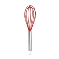 Manual hand whisk with red silicone loops and a professional stainless steel handle - 10" / Red