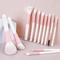 Set de 12 brochas de maquillaje de fibras suaves en rosa y blanco con variedad - 12 Brochas + Bolsa de Sobre Blanca / Rosa
