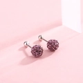 Sparkling purple crystal ball stud earrings in S925 silver with screw back design - 925 Silver / Purple