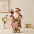 Santa Claus doll ornament in Nordic knitting robe with skis and Christmas gift bag - Knitted Red Outfit With Skis / 60CM