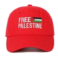 Broderie détaillée du texte Free Palestine et drapeau sur casquette rouge en coton - Réglable / Rouge