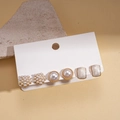 Three-pair set of gold-toned elegant pearl earrings in flower and geometric shapes - Pearl Geometric Combination (HE29620) / Silver Needle-Gold-White (6-Piece Set)