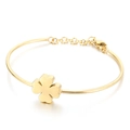 Minimalist gold stainless steel clover bracelet with adjustable chain and lobster clasp - Gold Clover Zircon Style (KB112872-KHY)