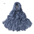 Detail view of the blue breathable linen scarf with elegant twisted crinkle texture - 15# Blue