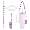 Purple daisy woven water bottle strap with silicone ring for Stanley cups - K68824 Purple 3-Piece Set