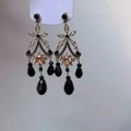 Pendientes de mariposa de circonita con colgantes de gota de cristal negro mate - Candelabro Vintage Gota de Agua Negra / Oro Café-Negro