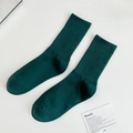 Dark green ribbed crew cotton socks in minimalist solid color style for women - One Size / Dark Ink Green