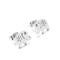 Orecchini a perno a forma di elefante in argento con intaglio floreale e strass bianchi - Stile Tondo Martellato (KE89963-K)