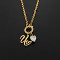 14K gold plated stainless steel necklace with heart and letter U pendant - Letter U(XNL0085)