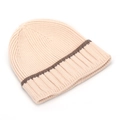 Gorro de punto acanalado beige con raya marrón oscuro, gorro de invierno elegante para adultos - Blanco Roto