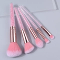 Set di 5 pennelli da trucco con manici in cristallo rosa e ghiere in oro rosa - 5 Pezzi Manico in Strass / Rosa Chiaro