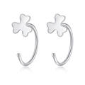 Minimalist S999 sterling silver clover leaf small stud earrings in polished silver finish - Three-leaf Clover