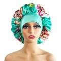 Floral print satin sleep bonnet in mint green with wide elastic band for hair care - 10894 Mint Green Floral