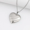 Silver stainless steel heart locket necklace with diagonal striped texture and O-chain - Twill Heart/Steel