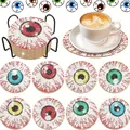 DIY 8-piece diamond painting coaster set with realistic eyeball patterns and metal holder - Red Blue Green Yellow Eyes Style (BD997) / 8 Pieces/Pack (With Metal Holder)