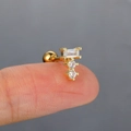 Golden titanium steel helix stud with clear cubic zirconia on fingertip for size - Gold (Rectangle Round)