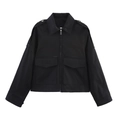 Chaqueta gabardina corta negra de estilo utilitario con mangas largas y charreteras - S / Negro