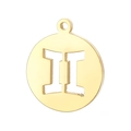 Detailed view of a gold circular Gemini zodiac pendant with hollow Roman numeral II cutout - Gold Gemini (KLJ4466-Z)