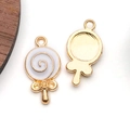 DIY lollipop-shaped gold alloy charm with white enamel spiral texture and hanging loop - Round Lollipop (11950)