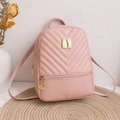 Pink quilted PU leather mini backpack with gold-tone hardware and V-pattern stitching - Pink