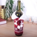 Festive Christmas wine bottle cover featuring reindeer knit pattern and white plush collar - Lapel Collar / Red
