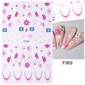 F969 nail art stickers featuring pink and purple floral designs with blue accent blocks - F969 (Pink Purple Geometric Flower)