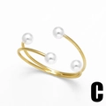 Fashionable double-layer gold plated ring with four elegant white pearls and spiral band - Style C-Gold Pearl Double Layer Open Ring