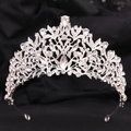 Baroque silver bridal crown with red crystals and clear rhinestones on dark fabric - Silver White Rhinestone