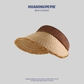Brown and beige straw empty top sun hat with foldable brim for summer beach UV protection - Frayed Edge Empty Top Straw Hat Coffee