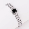 Luxurious wide bracelet featuring a large black rectangle zircon and triple-row full diamonds - Black Zirconia