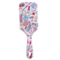 Cute white air cushion hairbrush featuring colorful cartoon cosmetics pattern and hang hole - Yellow Background Cosmetics