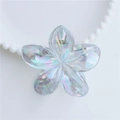 Iridescent acrylic frangipani hair claw clip with colorful laser finish on white plate - 8cm Iridescent White