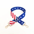 Detail of adjustable American flag pattern bag strap with golden lobster metal clasps - Flag Pattern Gunmetal Buckle
