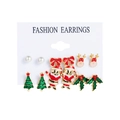 6-pair set of Christmas stud earrings featuring Santa, reindeer, and pearl designs - Santa Claus and Holly Leaf Set (MS940-10)