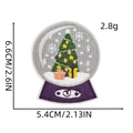 Detailed dimensions of Christmas tree snow globe embroidered patch at 6.6cm by 5.4cm size - Snowflake Crystal Ball Style