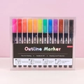 Lot de 12 marqueurs de contour à double ligne en boîte transparente pour l'art DIY - 12 Couleurs Marqueurs de Contour Corps Noir [Avec Boîte Intérieure]