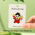 Cute panda enamel pin in traditional red outfit with gold coin and fan, 3.1x3.3cm size - Peking Opera Clown Panda