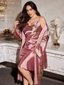 Plus Size Satin Schlafanzug Set mit Blumendruck in elegantem Altrosa Pink - 3XL / Rosa Kirsche